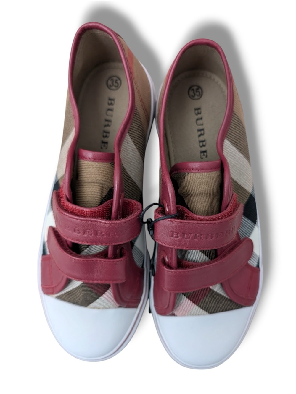Burberry Beige Nova Check Sneakers with Berry Pink Trim